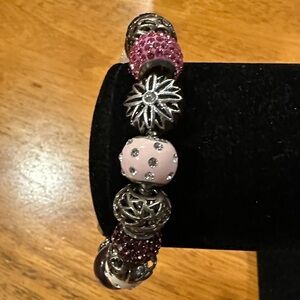 EP and Evoke 925 Silver and Pink Beaded Bracelet. Purple, cream, silver, pink.